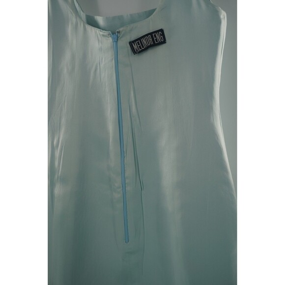 Melinda Eng Light Blue Silk Sheath Dress Sleeveless Square Neck Formal Dress - Picture 9 of 11